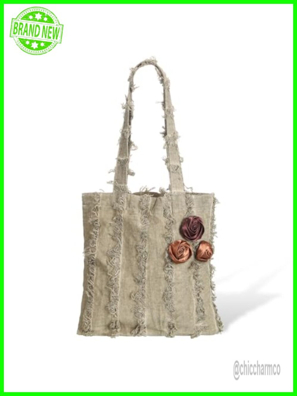 Boho Floral Shoulder Bag Linen Tassel Vintage Rose Beach Tote